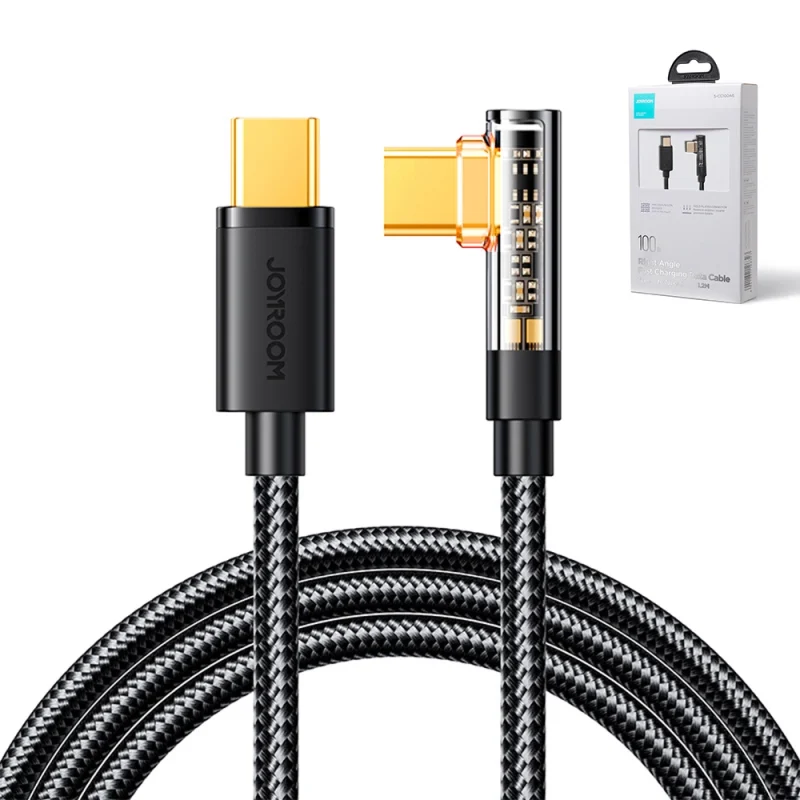 Kabel Joyroom Gaming Cable S-CC100A6 USB-C (kątowy) / USB-C (prosty) 100W 1.2m - czarny - obrazek 3