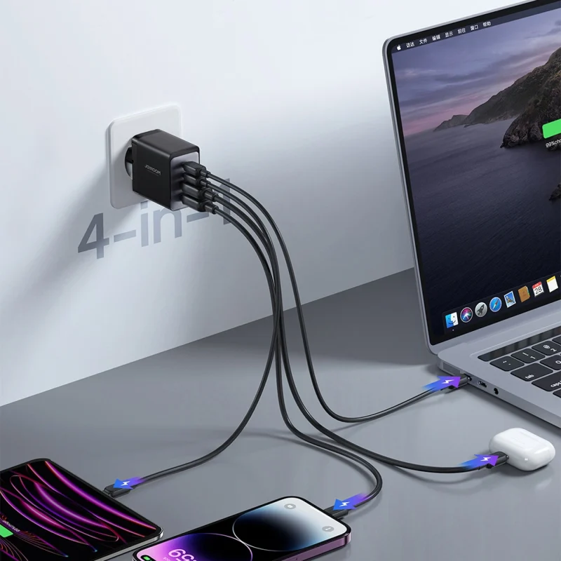 Joyroom ładowarka GaN 67W 4 porty (2x USB, 2x USB C) czarna (TCG02) + kabel USB C – USB C 100W 1.2m - obrazek 14