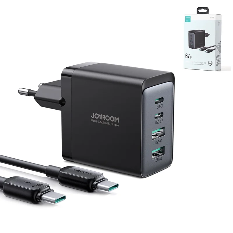 Joyroom ładowarka GaN 67W 4 porty (2x USB, 2x USB C) czarna (TCG02) + kabel USB C – USB C 100W 1.2m - obrazek 12