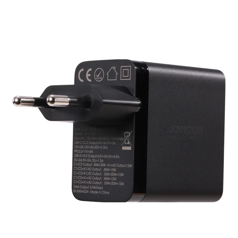 Joyroom ładowarka GaN 67W 4 porty (2x USB, 2x USB C) czarna (TCG02) + kabel USB C – USB C 100W 1.2m - obrazek 10