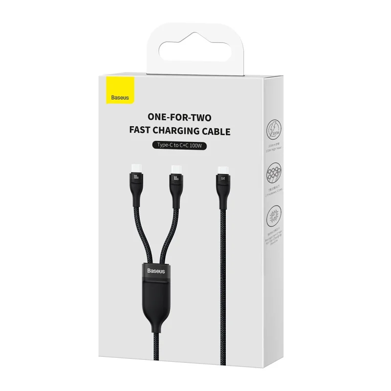 Baseus Flash Series Ⅱ kabel do szybkiego ładowania 2w1 USB-C - 2xUSB-C 100W 1.5m czarny - obrazek 5