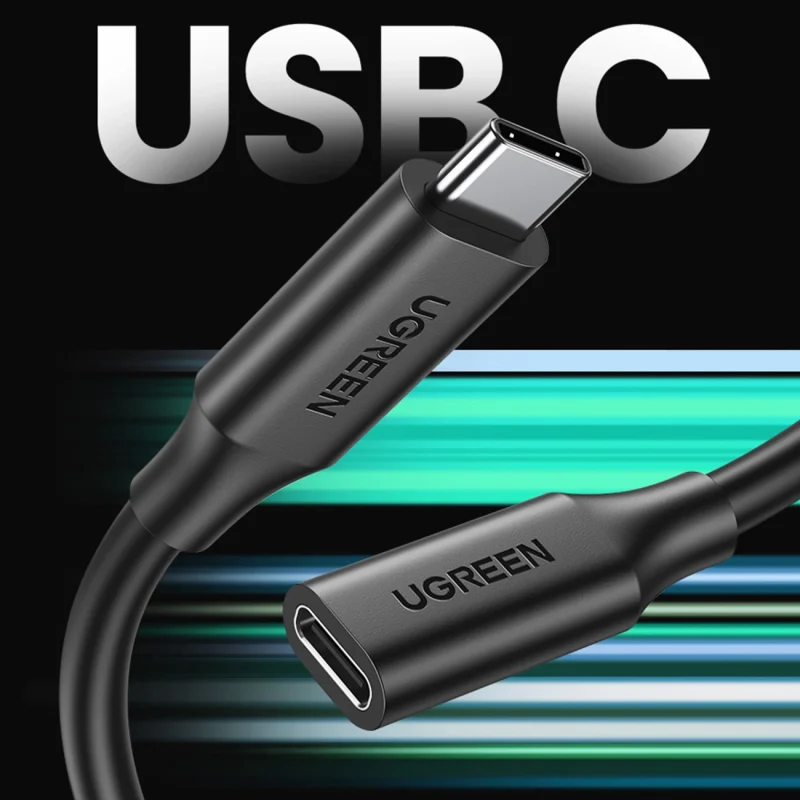 Kabel Ugreen 10387 USB-C - USB-C PD QC 4K 60Hz 100W 5A 10Gb/s 1m - czarny - obrazek 2