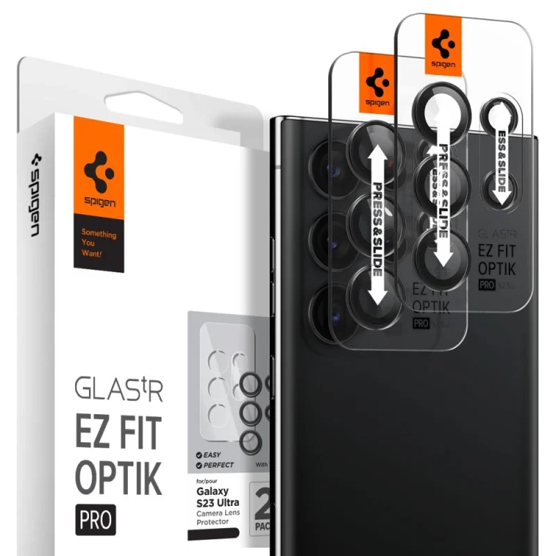 Osłona aparatu Spigen Glas.tR EZ Fit Optik Camera Protector na Samsung Galaxy S23 Ultra - czarna 2 szt.