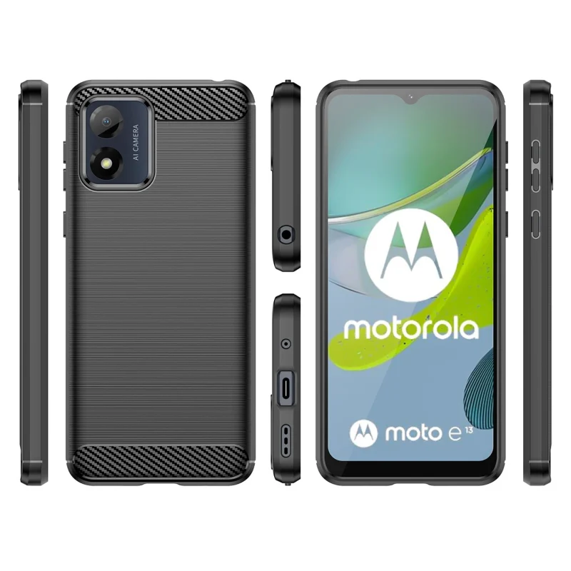 Carbon Case etui Motorola Moto E13 elastyczny silikonowy karbonowy pokrowiec czarne - obrazek 2