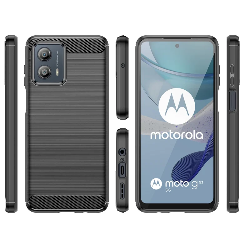 Carbon Case etui Motorola Moto G53 elastyczny silikonowy karbonowy pokrowiec czarne - obrazek 2