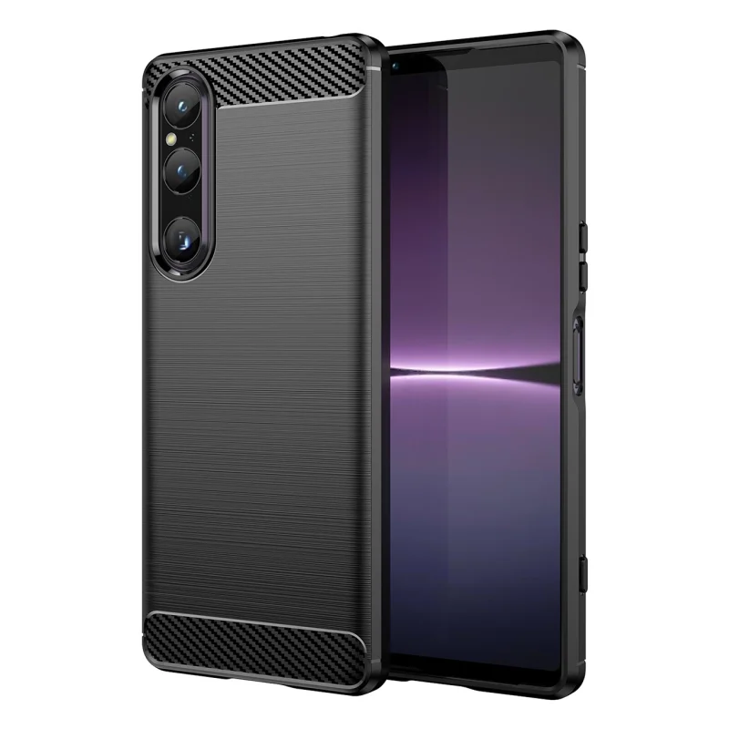 Carbon Case etui do Sony Xperia 1 V elastyczny silikonowy karbonowy pokrowiec czarne