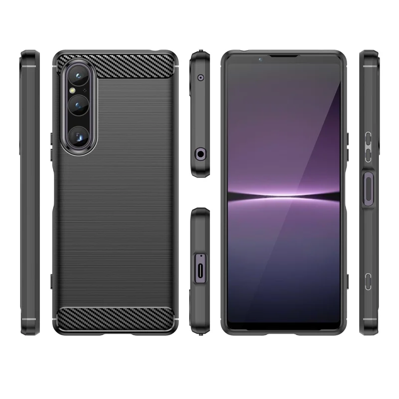 Carbon Case etui do Sony Xperia 1 V elastyczny silikonowy karbonowy pokrowiec czarne - obrazek 2