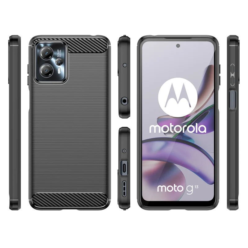 Carbon Case etui do Motorola Moto G53 / G13 elastyczny silikonowy karbonowy pokrowiec czarne - obrazek 2