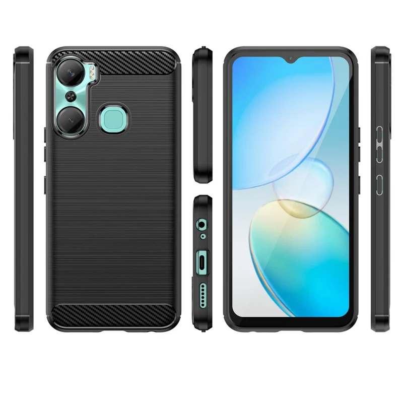 Carbon Case etui do Infinix Hot 12 Pro elastyczny silikonowy karbonowy pokrowiec czarne - obrazek 2