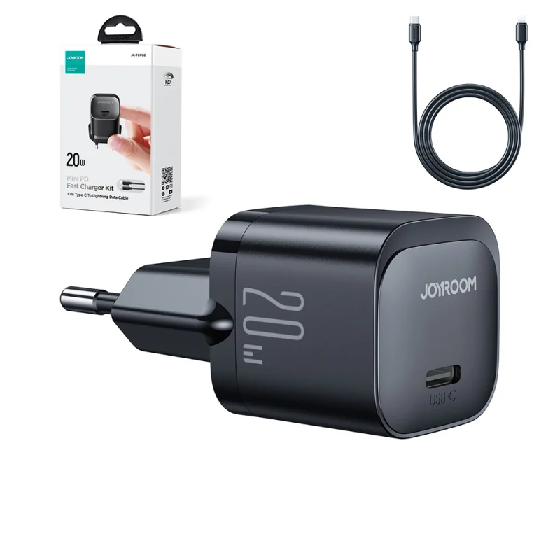 Mini ładowarka USB C 20W PD z kablem USB C - Lightning Joyroom JR-TCF02 - czarna - obrazek 2