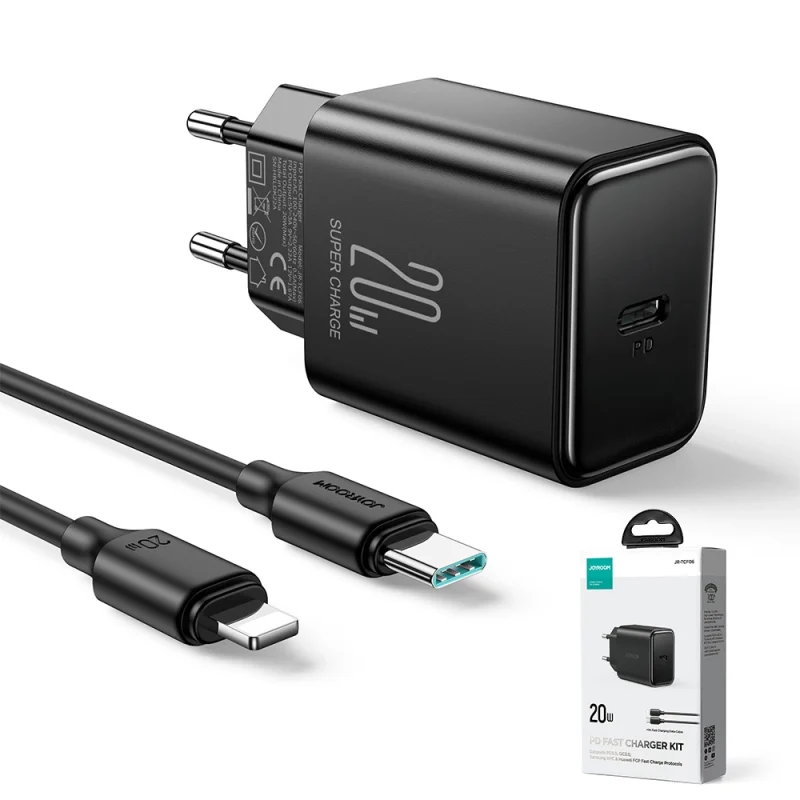 Ładowarka USB C 20W PD Joyroom JR-TCF06 z kablem USB C - Lightning - czarna - obrazek 15