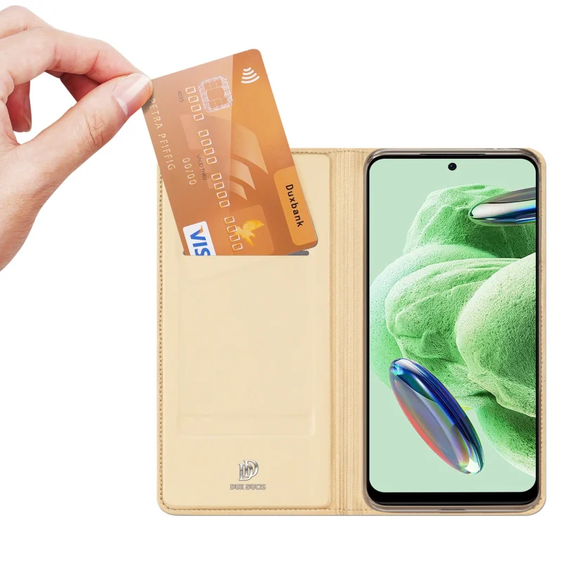 Dux Ducis Skin Pro etui do Xiaomi Redmi Note 12 Pro+ pokrowiec z klapką portfel na kartę podstawka złote - obrazek 2