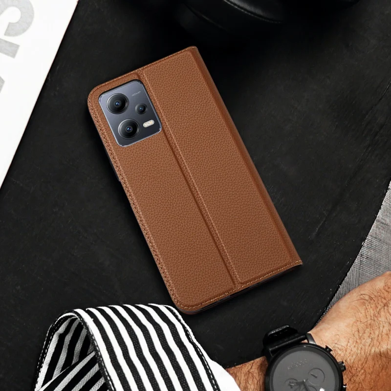 Dux Ducis Skin X2 etui do Xiaomi Redmi Note 12 5G / Poco X5 5G pokrowiec z klapką portfel podstawka brązowe - obrazek 6