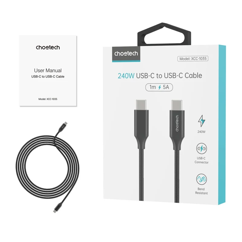 Kabel Choetech XCC-1036 USB-C - USB-C PD 240W 480Mb/s 2m - czarny - obrazek 3