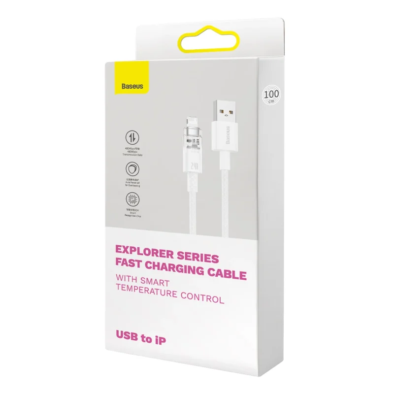 Baseus Explorer Series kabel przewód USB – Lightning 2,4A 2 m biały (CATS010102) - obrazek 5