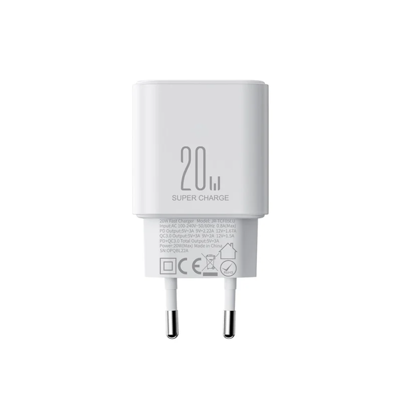 Szybka dwuportowa ładowarka sieciowa 20W USB-C / USB-A Joyroom JR-TCF05 - biała + kabel USB-C - Lightning 1m - obrazek 12