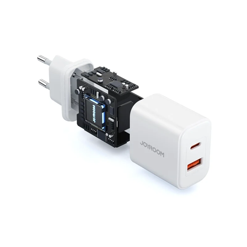 Szybka dwuportowa ładowarka sieciowa 20W USB-C / USB-A Joyroom JR-TCF05 - biała + kabel USB-C - Lightning 1m - obrazek 8