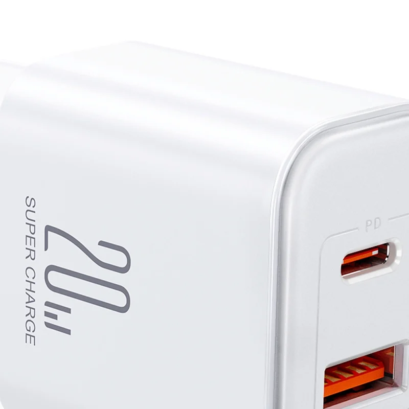 Szybka dwuportowa ładowarka sieciowa 20W USB-C / USB-A Joyroom JR-TCF05 - biała + kabel USB-C - Lightning 1m - obrazek 9