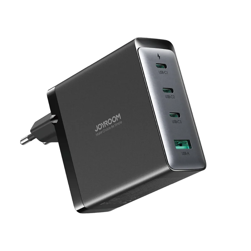 Szybka ładowarka sieciowa GaN 140W 3 x USB-C / USB-A Joyroom JR-TCG05EU - czarna + kabel USB-C - USB-C 240W 1.2m - obrazek 3