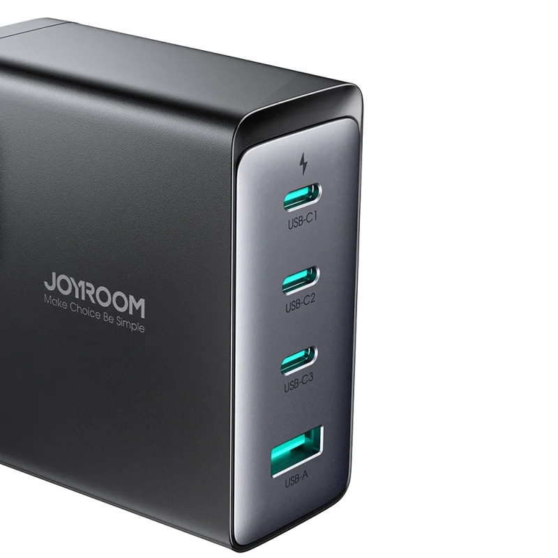 Szybka ładowarka sieciowa GaN 140W 3 x USB-C / USB-A Joyroom JR-TCG05EU - czarna + kabel USB-C - USB-C 240W 1.2m - obrazek 5