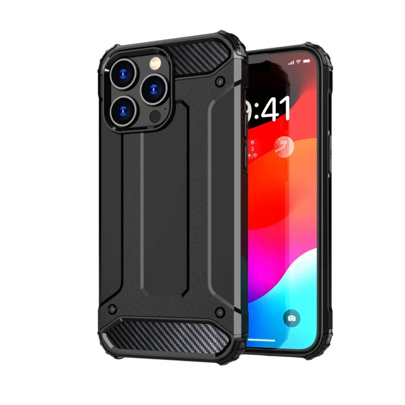 Pancerne etui do iPhone 15 Pro Hybrid Armor - czarne - obrazek 2