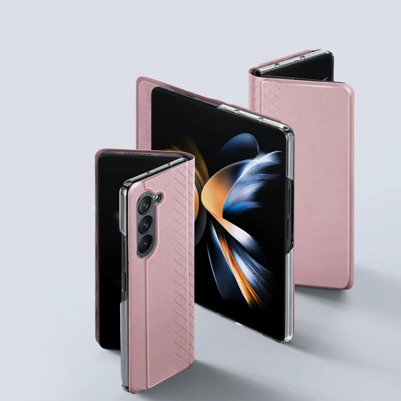 Skórzane etui z klapką i portfelem do Samsung Galaxy Z Fold5 5G Dux Ducis Bril - różowe - obrazek 5