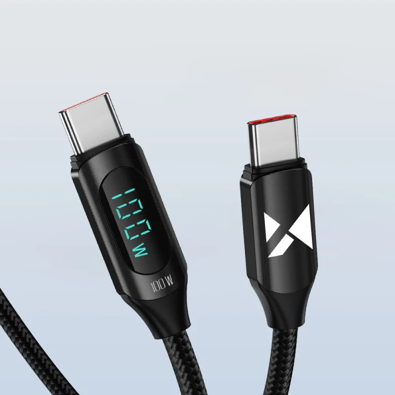 Kabel Wozinsky WUCCC1 USB-C - USB-C PD 100W 480Mb/s 1m z wyświetlaczem - czarny - obrazek 2