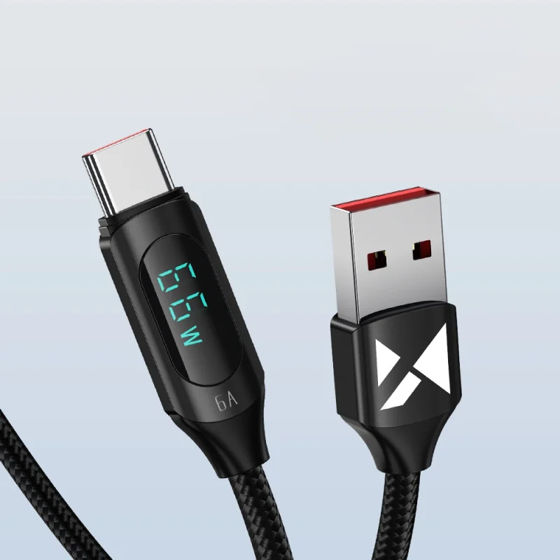 Kabel USB A - USB C Wozinsky WUACC1 z wyświetlaczem 66W 6A 1m - czarny - obrazek 2