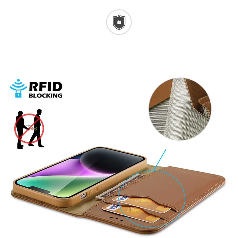 Etui z portfelem Dux Ducis Hivo z blokadą RFID do iPhone 15 Plus - brązowe - obrazek 3