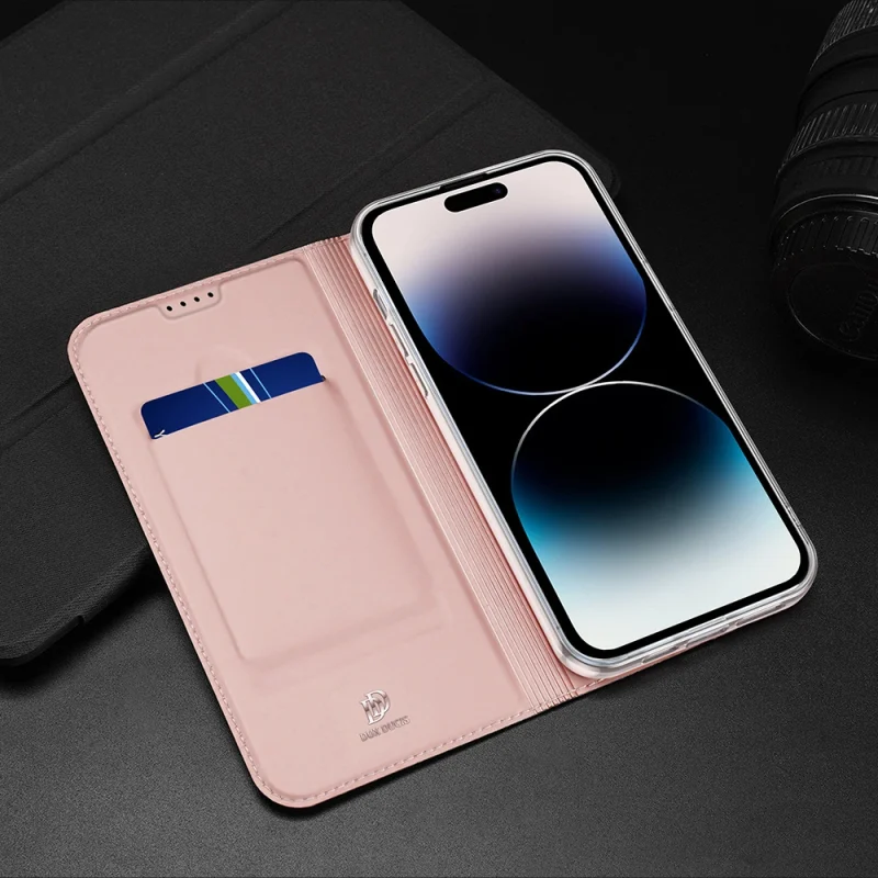 Etui do iPhone 15 Pro Max pokrowiec z klapką i portfelem Dux Ducis Skin Pro - różowe - obrazek 16