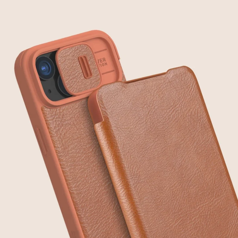 Skórzane etui z klapką osłoną aparatu do iPhone 15 Pro Max Nillkin Qin Pro Leather - czarne - obrazek 12