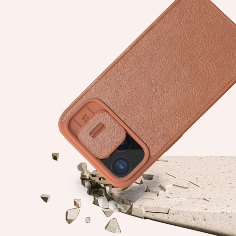 Skórzane etui z klapką osłoną aparatu do iPhone 15 Pro Max Nillkin Qin Pro Leather - czarne - obrazek 13