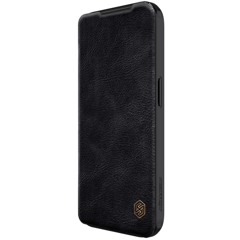 Skórzane etui z klapką osłoną aparatu do iPhone 15 Pro Max Nillkin Qin Pro Leather - czarne - obrazek 3