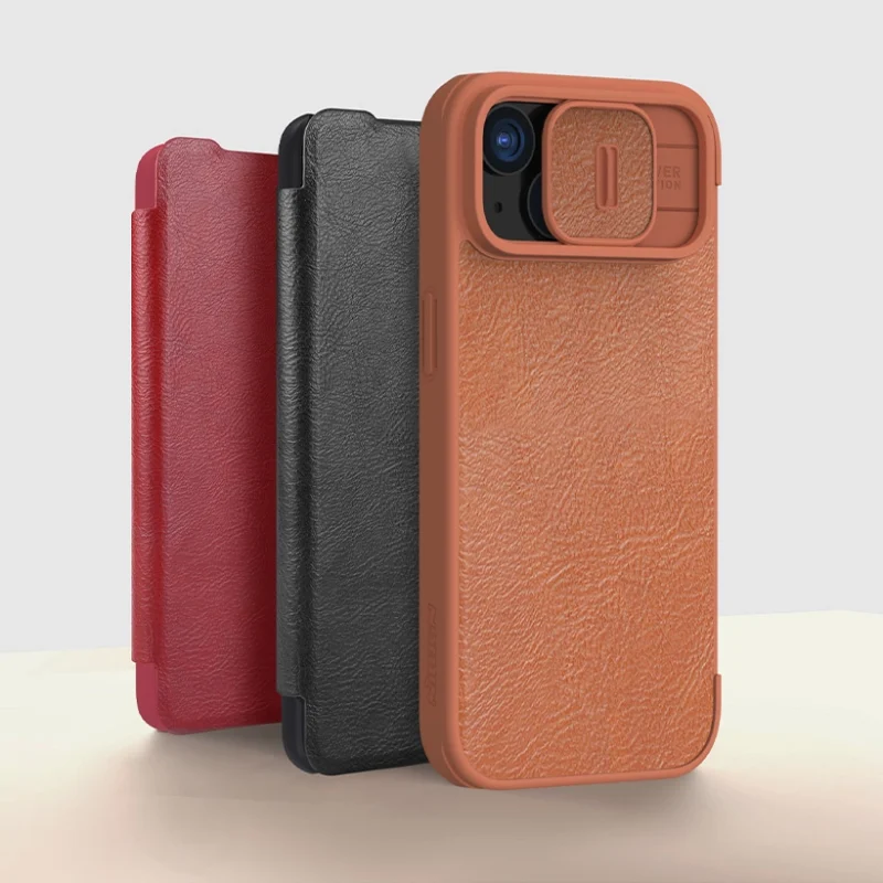 Skórzane etui z klapką osłoną aparatu do iPhone 15 Pro Max Nillkin Qin Pro Leather - czarne - obrazek 7