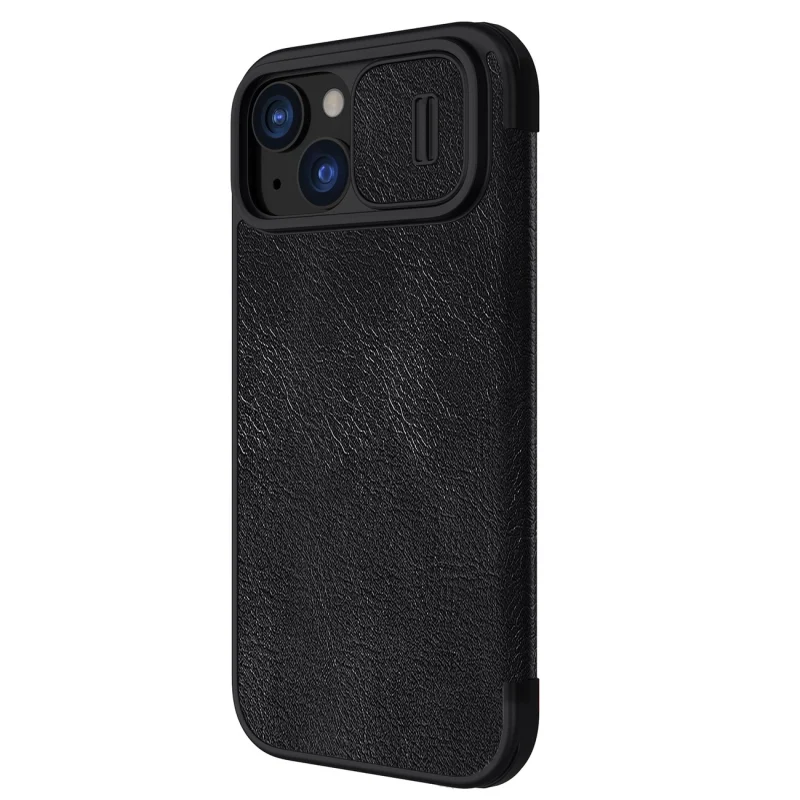 Skórzane etui z klapką Nillkin Qin Pro Leather do iPhone 15 z osłoną aparatu - czarne - obrazek 4