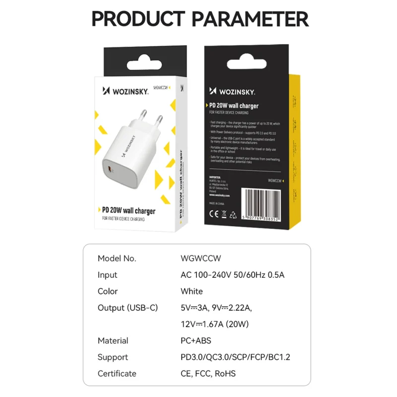 Ładowarka sieciowa Wozinsky WGWCCW 20W USB-C - biała - obrazek 5