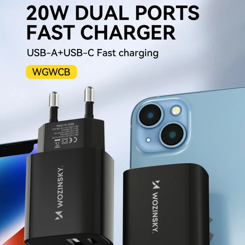 Ładowarka sieciowa Wozinsky WGWCB USB-A USB-C 20W - czarna - obrazek 6