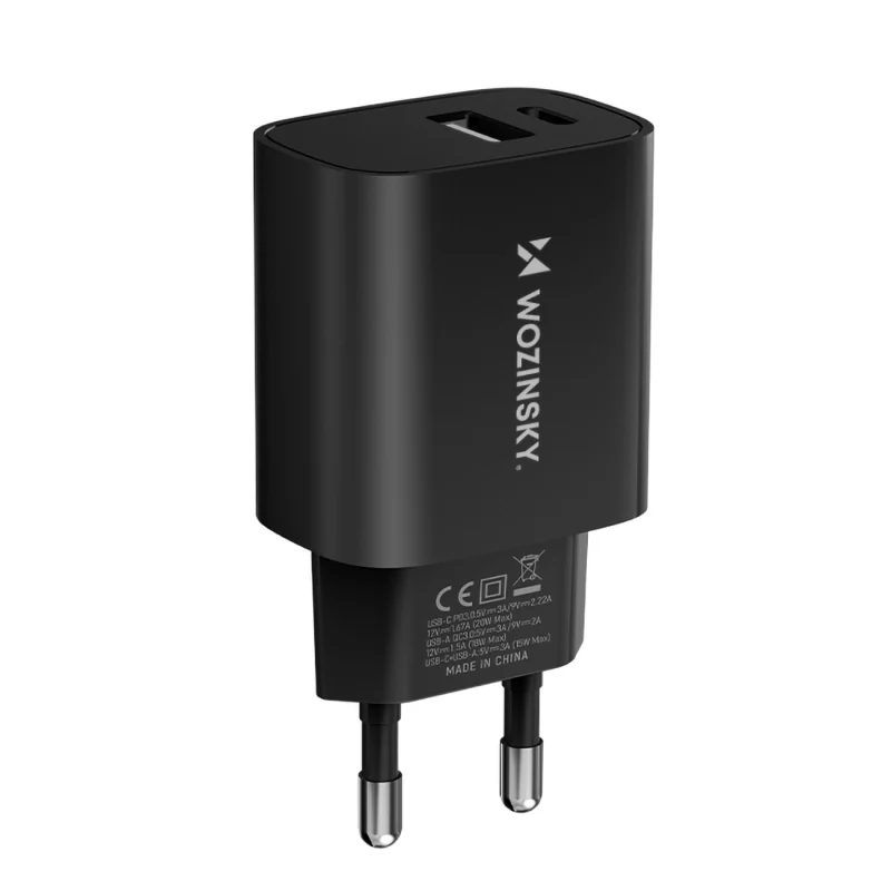 Ładowarka sieciowa Wozinsky WGWCB USB-A USB-C 20W - czarna - obrazek 2