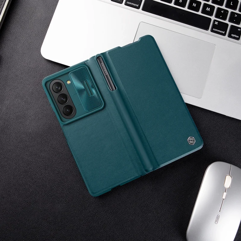 Skórzane etui z klapką i osłoną aparatu do Samsung Galaxy Z Fold 5 Nillkin Qin Leather Pro - czarne - obrazek 16