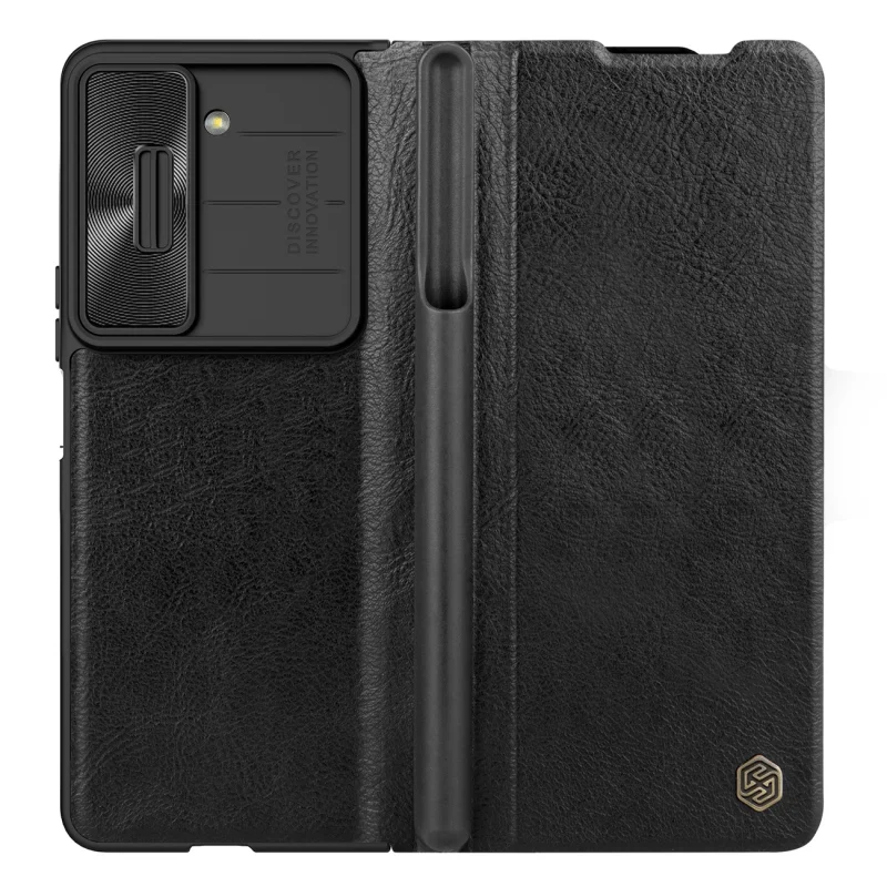 Skórzane etui z klapką i osłoną aparatu do Samsung Galaxy Z Fold 5 Nillkin Qin Leather Pro - czarne - obrazek 4