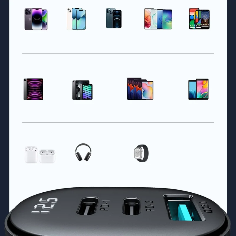 Ładowarka samochodowa Joyroom JR-CCD04 30W 2x USB-C USB-A z wyświetlaczem - czarna - obrazek 14