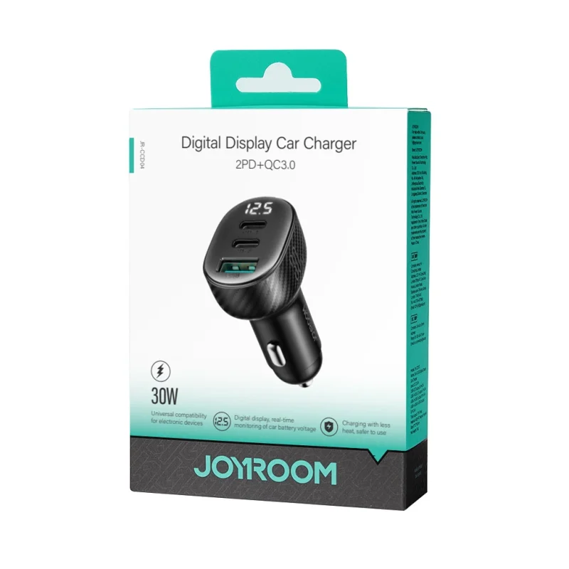 Ładowarka samochodowa Joyroom JR-CCD04 30W 2x USB-C USB-A z wyświetlaczem - czarna - obrazek 5