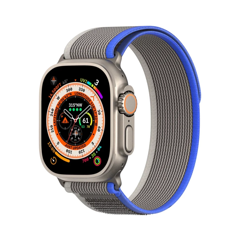 Sportowy pasek na rzepy do Apple Watch Ultra / 9 / 8 / 7 / 6 / SE / 5 / 4 / 3 / 2 / 1 (42, 44, 45, 49 mm) Dux Ducis Strap YJ Version - niebiesko-szary