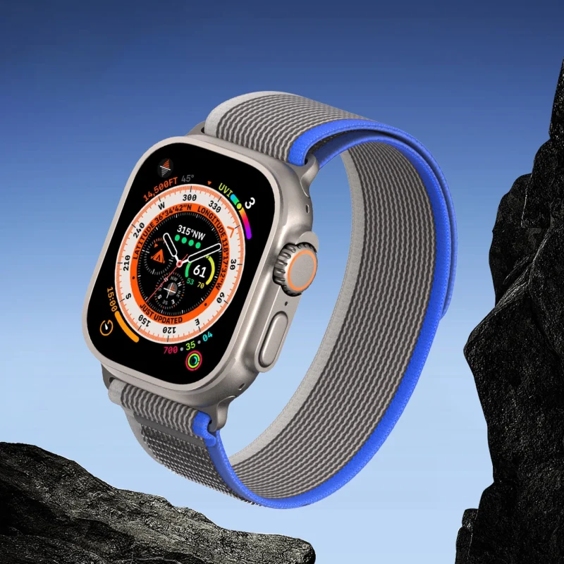 Sportowy pasek na rzepy do Apple Watch 9 / 8 / 7 / 6 / SE / 5 / 4 / 3 / 2 / 1 (38, 40, 41 mm) Dux Ducis Strap YJ Version - niebiesko-szary - obrazek 4