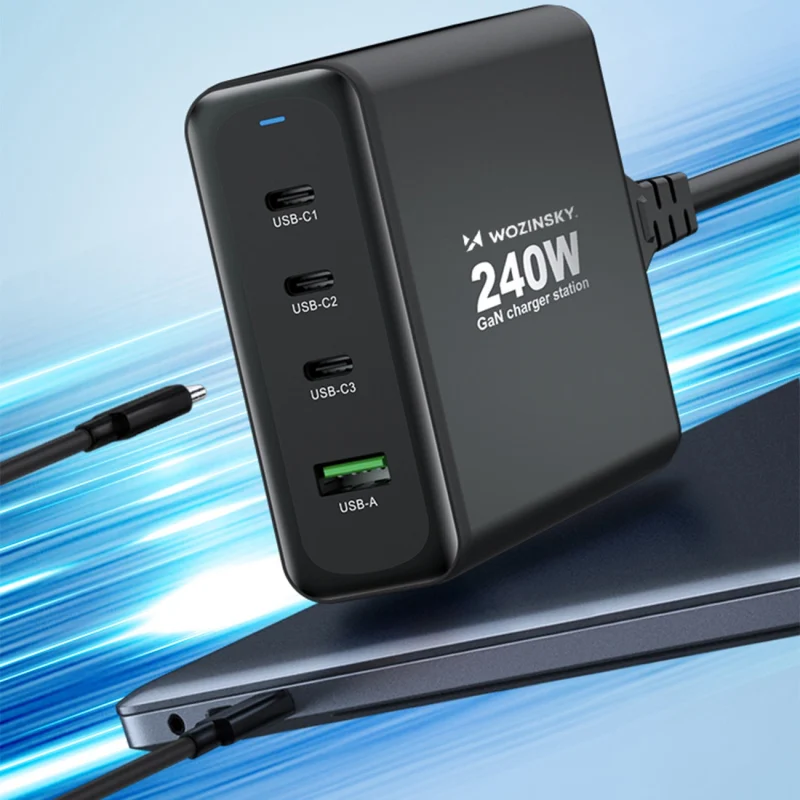 Ładowarka sieciowa GaN Wozinsky WGCSB 240W USB-A / 3 x USB-C - czarna - obrazek 11