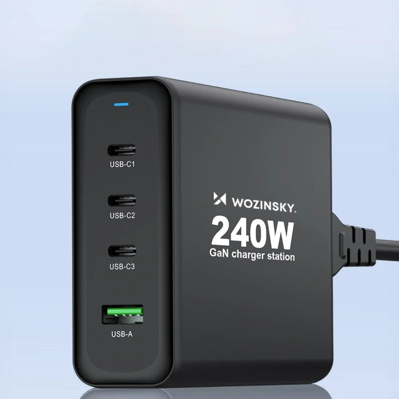 Ładowarka sieciowa GaN Wozinsky WGCSB 240W USB-A / 3 x USB-C - czarna - obrazek 12