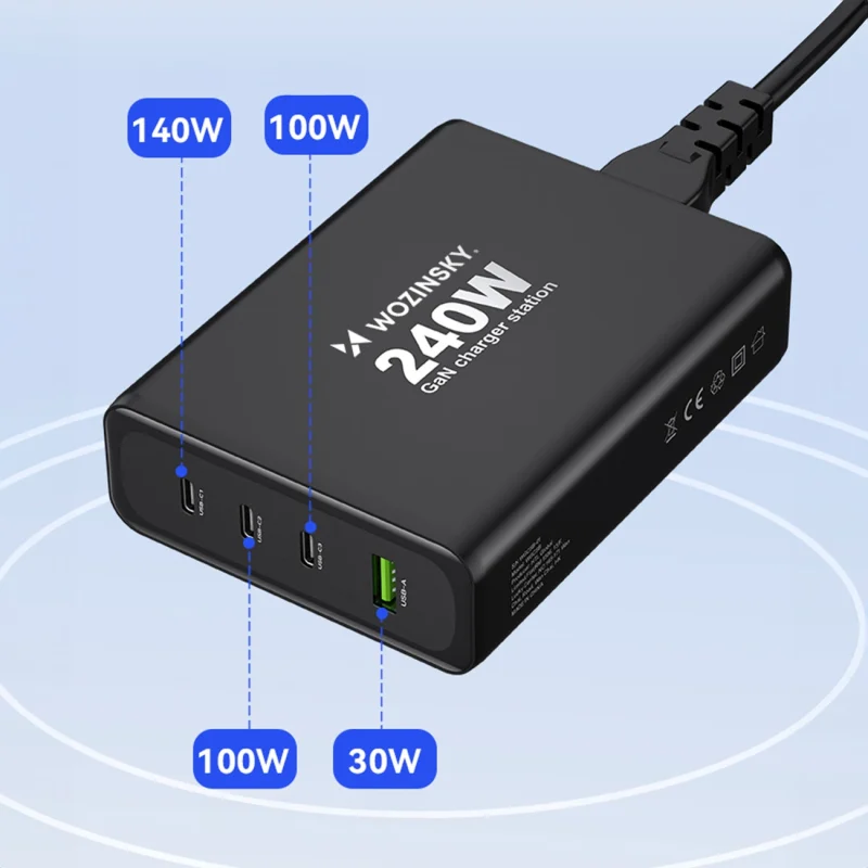 Ładowarka sieciowa GaN Wozinsky WGCSB 240W USB-A / 3 x USB-C - czarna - obrazek 14