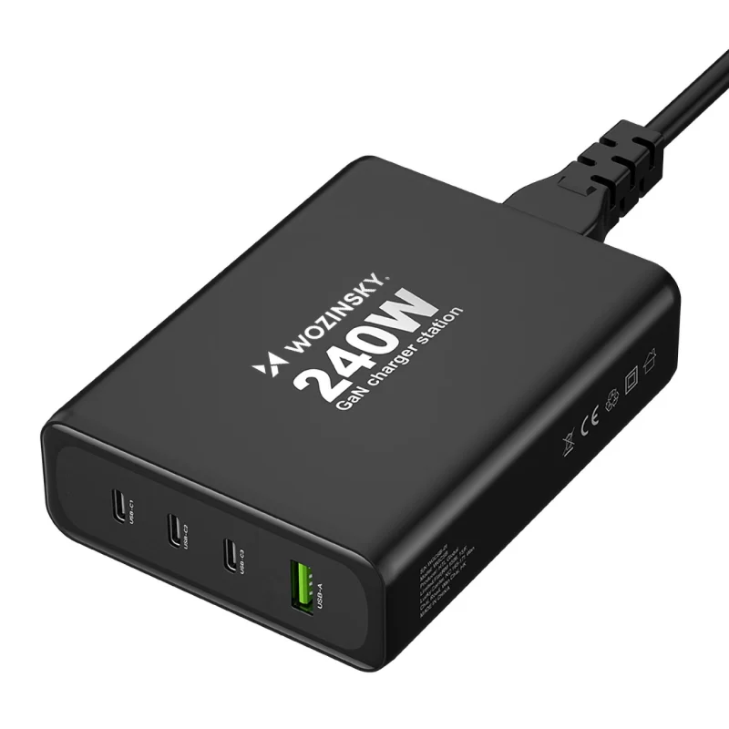 Ładowarka sieciowa GaN Wozinsky WGCSB 240W USB-A / 3 x USB-C - czarna - obrazek 2