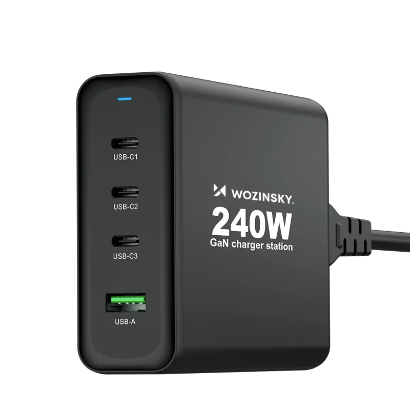 Ładowarka sieciowa GaN Wozinsky WGCSB 240W USB-A / 3 x USB-C - czarna - obrazek 3