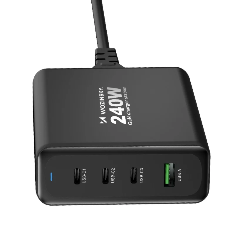 Ładowarka sieciowa GaN Wozinsky WGCSB 240W USB-A / 3 x USB-C - czarna - obrazek 4